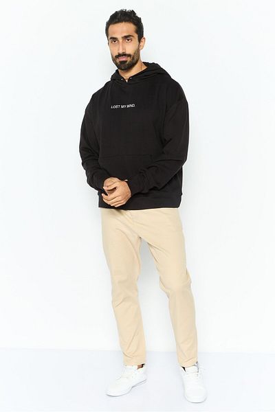 Night Addict Men Long Sleeves Embroidered Hooded Sweatshirt, Black