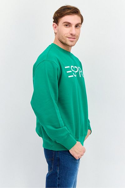 Esprit Men Crew Neck Long Sleeve Brand Logo Sweatshirt, Green