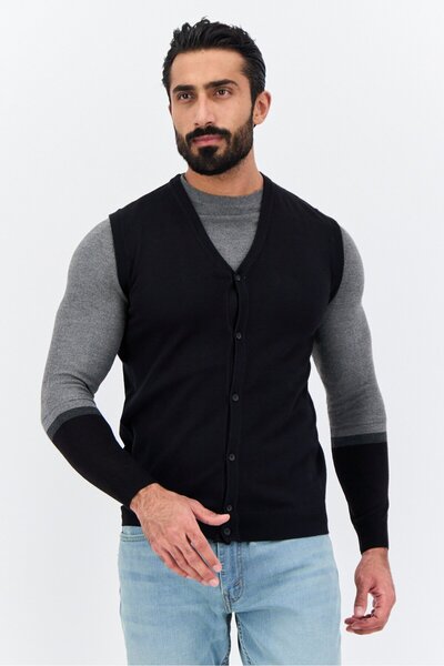 Sorbino سترة كارديجان محبوكة بدون أكمام بفتحة رقبة على شكل حرف V للرجال، بالل...