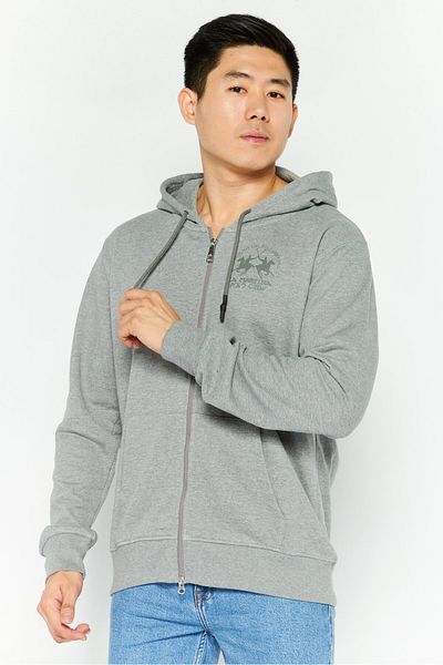 La Martina Men Hood With Drawstring Brand Logo Long Sleeve Hoodies, Grey