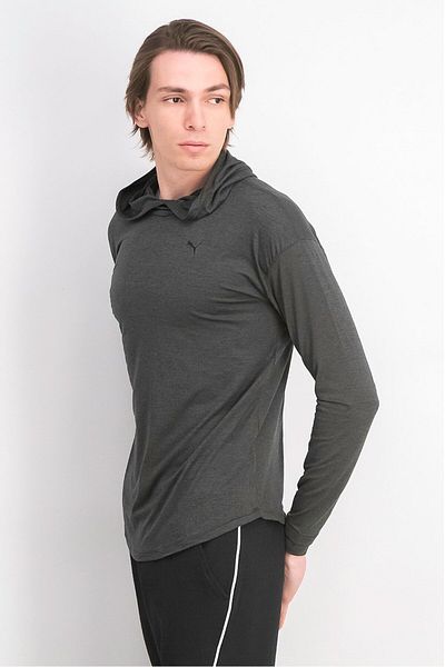 Puma Men Sportswear Fit Training Long Sleeve Studio Knit Hoodie, Dark Grey Heather