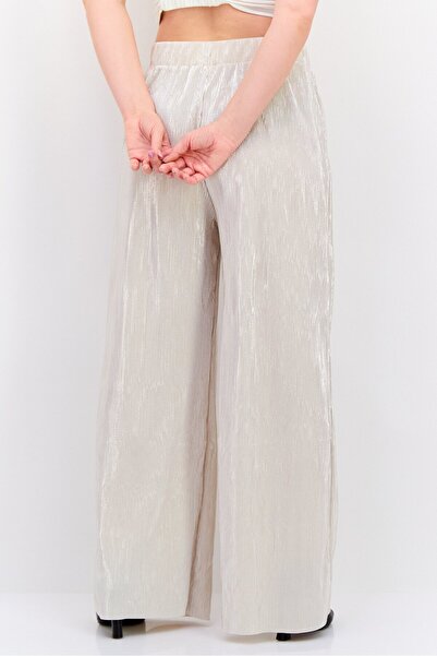 Dex Women Pleated Metallic Wide Leg Pants, Silver