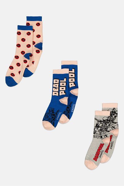 Marvel Kids Boy 3pairs Dead Pool Long Socks, Grey