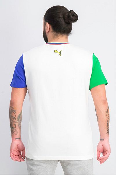 Puma Men Crew Neck Short Sleeve Colorblock T-shirt, White Combo