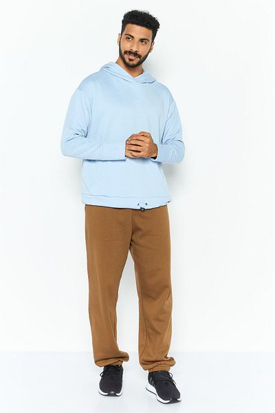 Nine West Men Hooded Long Sleeve Textured Sweatshirt, Light Blue
