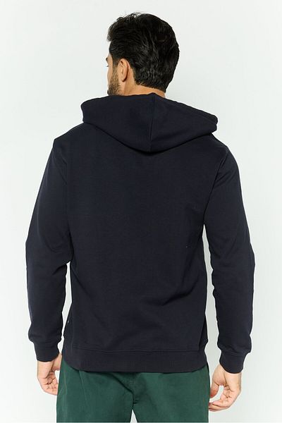 GAZZARRİNİ Men Hooded Long Sleeve Brand Logo Sweatshirt, Navy