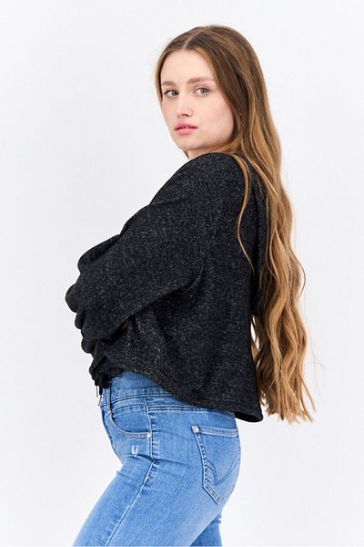 Brave Soul Women Hooded Long Sleeves Heather Sweatshirt, Charcoal