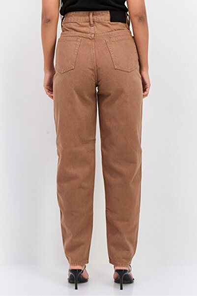 Waven Women 90s Tapered Fit Plain Non Stretch Jeans, Brown