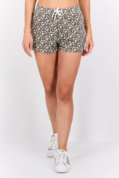 NEW girl ORDER شورت نسائي أساسي مطبوع بالكامل برباط، رمادي