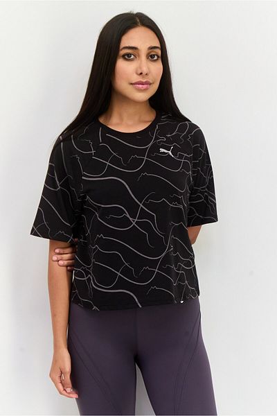 Puma تي شيرت رياضي نسائي بأكمام قصيرة للتدريب، أسود