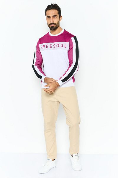 freesoul Men Crew Neck Brand Logo Long Sleeves Sweatshirt, Purple