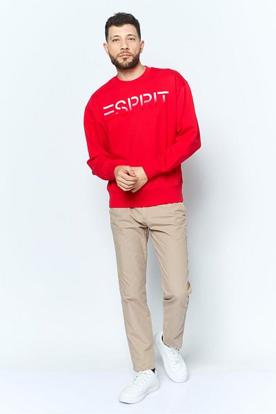 Esprit Men Crew Neck Long Sleeve Brand Logo Sweatshirt, Red