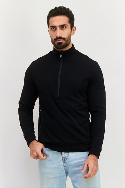Lyle & Scott Men Mock Neck Long Sleeves Solid Sweatshirt, Black