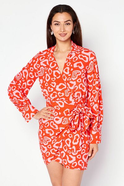 Never Fully Dressed Women All Over Printed Casual Mini Dress, Pink