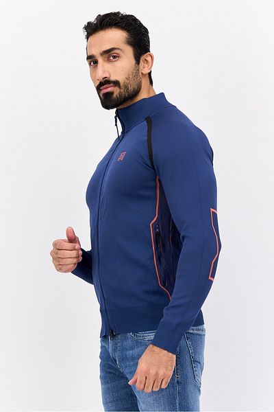 freesoul Men Mock Neck Full Zip Long Sleeve Sweatshirt, Navy Blue