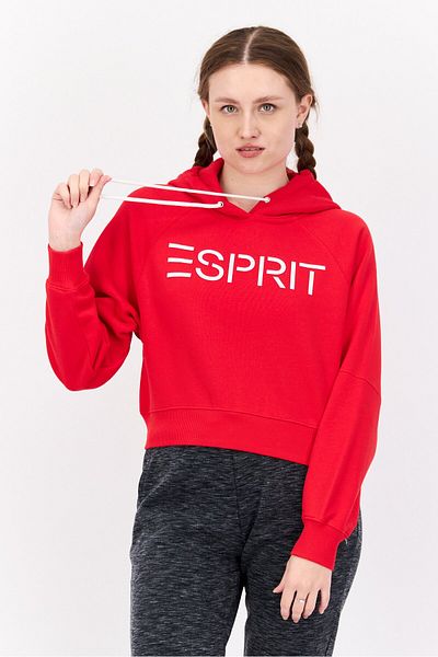 Esprit Women Hood Neck Brand Logo Hoodie, Red