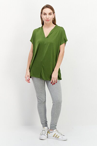 Tchibo Women V-Neck Short Sleeve Plain Top, Green