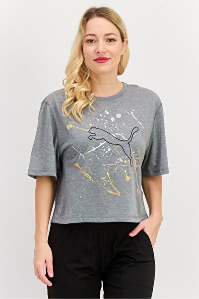 Puma قميص تدريب رياضي نسائي بأكمام قصيرة، رمادي