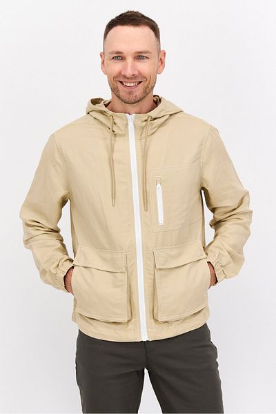 Esprit Men Plain Hooded Jacket, Tan