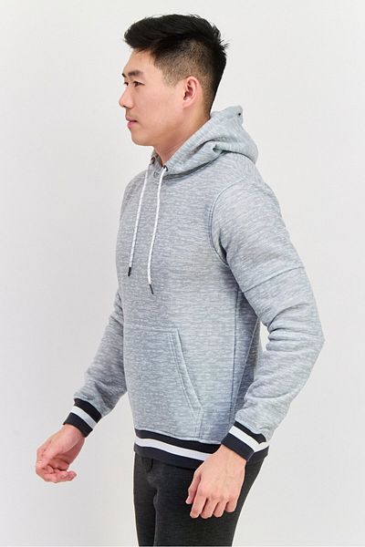 Company Eighty One Men Heather Long Sleeves Hooded Sweatshirt, Light Grey