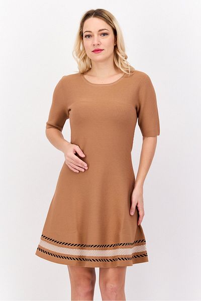 Esprit Women Knitted Mini Dress, Tan Combo