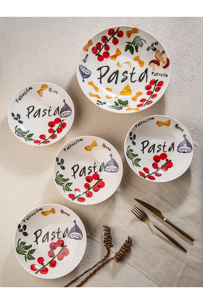 M'art Home We All Love Pasta 5-Piece Serving Set - Hand Painting