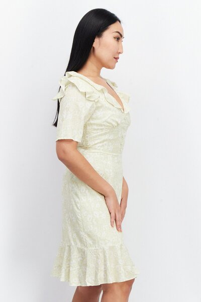 NA-KD Women Floral Print Mini Dress, Light Green