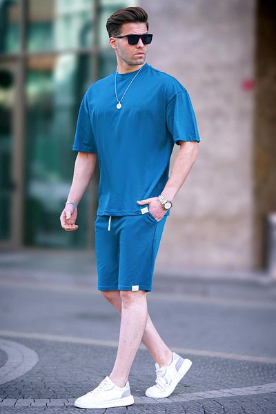 Madmext Petrol Blue Basic férfi rövidnadrág szett 6377