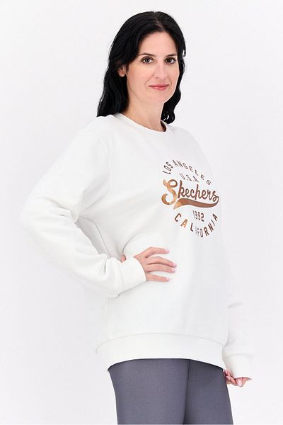 SKECHERS Women Sportwear Fit Graphic Long Sleeve Outdoor Sweatshirt, White Combo