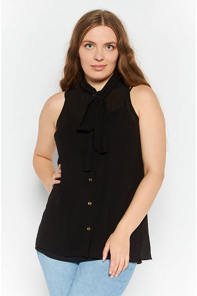 Michael Kors Women Tie Neck Sleeveless Plain Top, Black