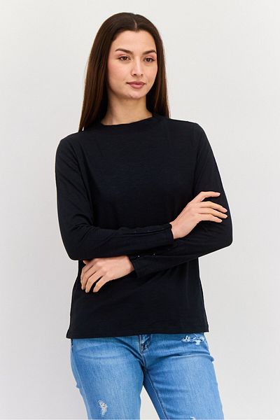 Esprit Women Mock Neck Long Sleeves Solid Top, Black