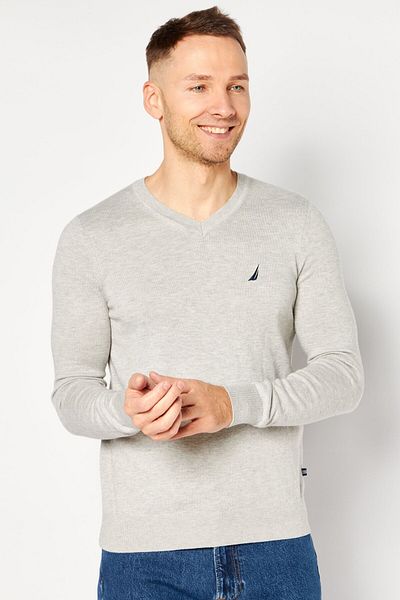 Nautica Men V-neck Lightweight Jersey Sweater, Grey Heather