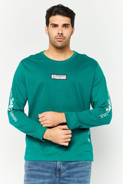 Brooklyn Men Crew Neck Long Sleeve Graphic Print Sweatshirt, Teal Blue