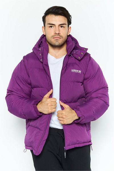 adidas Men Sportswear Fit Outdoor Hooded  Puffer Jacket, Purple