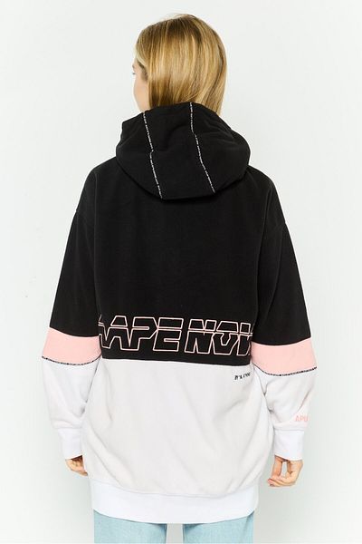Aape By A Bathing Ape Women Hooded Embroidered Logo Long Sleeve Fleece Sweatshirt, Black Combo