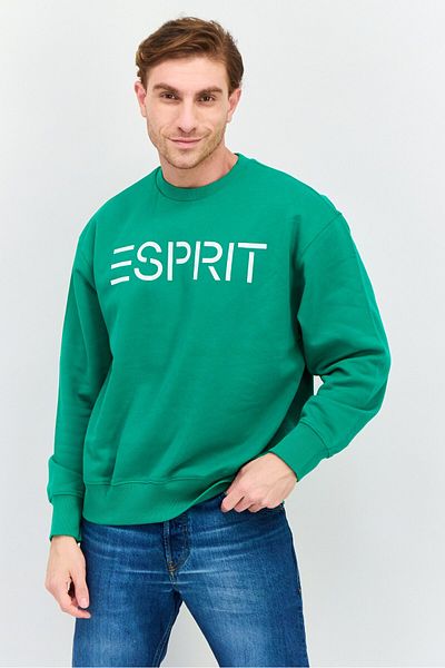 Esprit Men Crew Neck Long Sleeve Brand Logo Sweatshirt, Green
