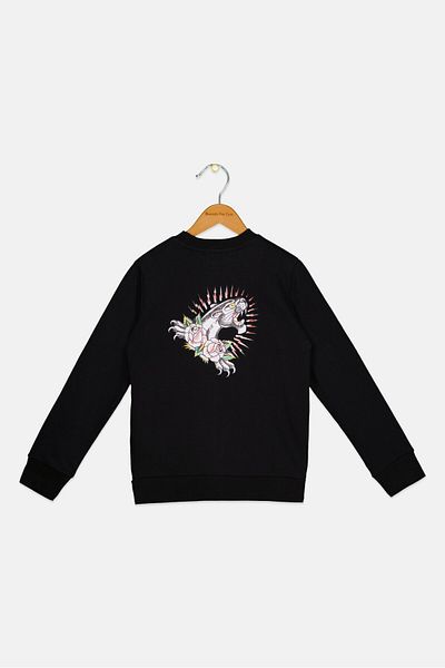 Ed Hardy Kids Boy Crew Neck Long Sleeve Embroidered Logo Sweatshirts, Black