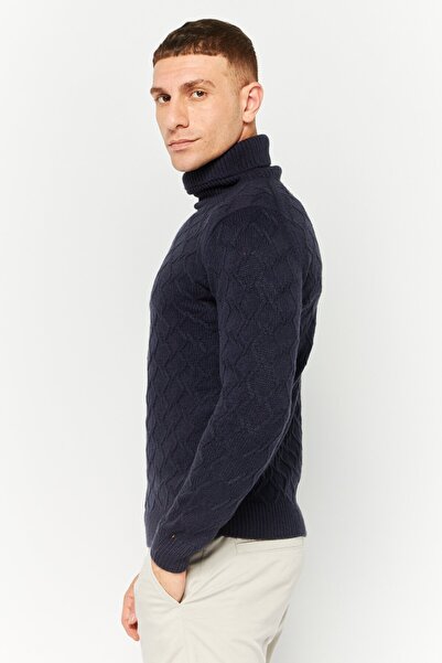 Sorbino Men Funnel Neck Pointelle Sweater, Navy