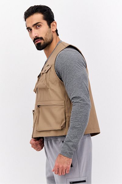 WRANGLER Men Solid Vest Jacket, Tan