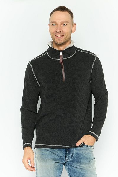 True Grit Men High Neck Heather Long Sleeves Sweatshirt, Charcoal