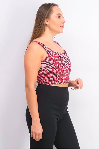 TopShop Women Crew Neck Sleeveless Animal Print Crop Top, Red And Pink