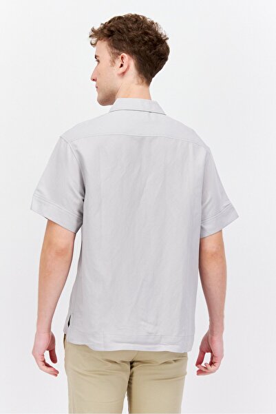 Esprit Men Regular Fit Textured Short Sleeves Casual Shirt, Grey