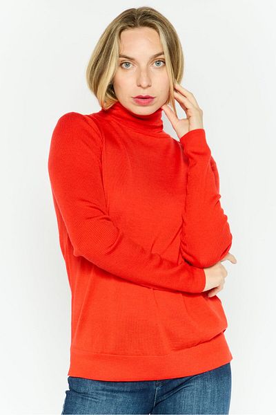 Hugo by Hugo Boss Women Turtle Neck Long Sleeve Knitted Sweater, Red