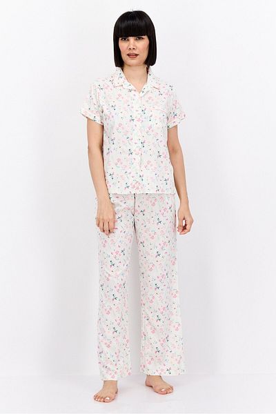 NANETTE LEPORE Women 2 Pcs Short Sleeves Allover Printed Pajama Set, White Combo
