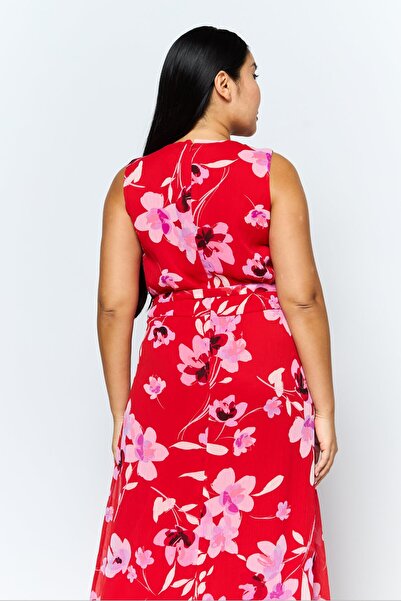 Calvin Klein Women Floral Print Maxi Dress, Red Combo