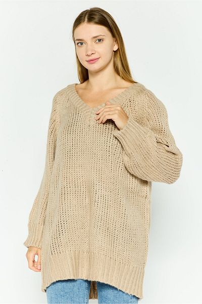 Sadie & Sage Women V Neck Textured Long Sleeves Sweater, Beige