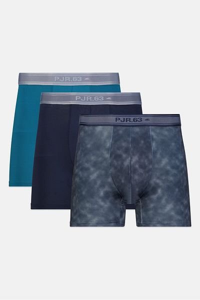 Pajar Men 3 Pieces Brand Logo Microfiber Boxer Brief, Navy Blue Combo