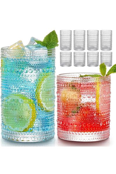 Yenigeldi 330ml Vintage Hobnail Cup - 2Pcs Antique Beads Embossed Coffeewhisky Y36