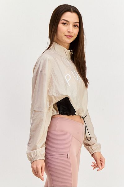 Puma Women Brand Logo Half Zip Outdoor Jacket, Cream