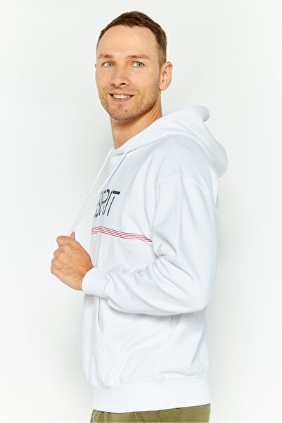 Esprit Men Hooded Long Sleeve Brand Logo Sweatshirt, White Combo